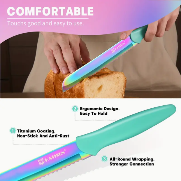 14-Piece Rainbow High Carbon Stainless Steel Knife Set with Scissors