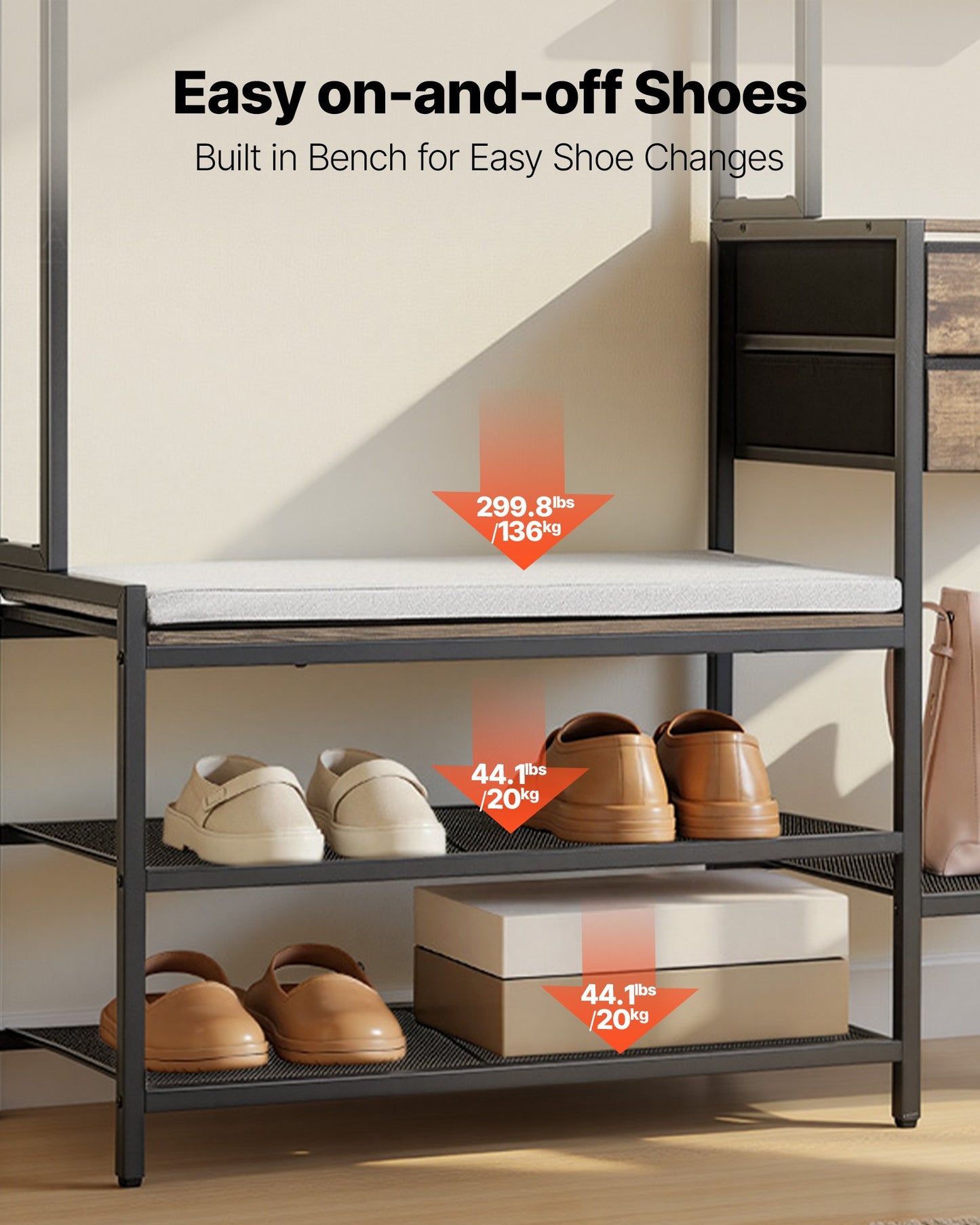 Multi-Function Coat Rack with Shoe Bench & 2 Drawers, Entryway Organizer, Black