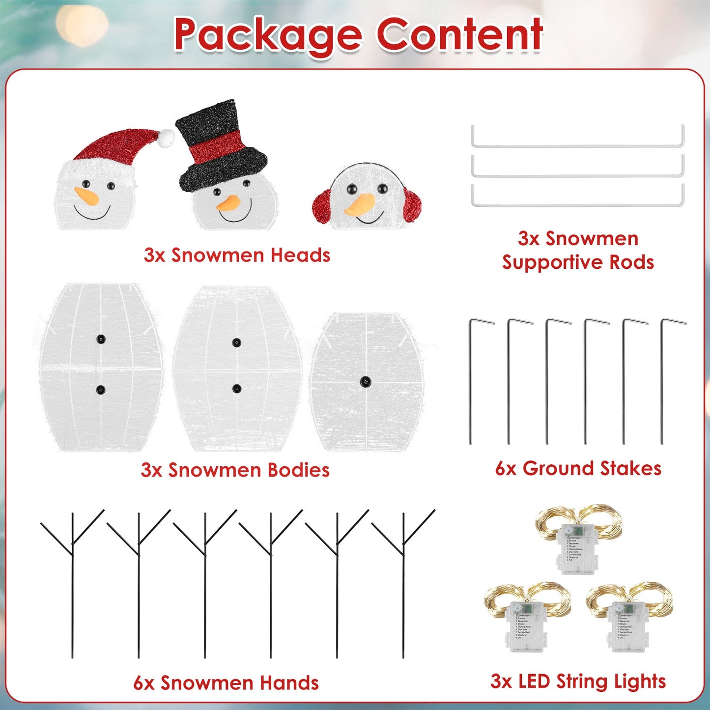 Christmas Snowman Family Yard Decoration with LED Lights - 3 Pcs