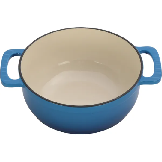6QT Cast Iron Enamel Cooking Pot - Gradient Blue with Silicone Gloves