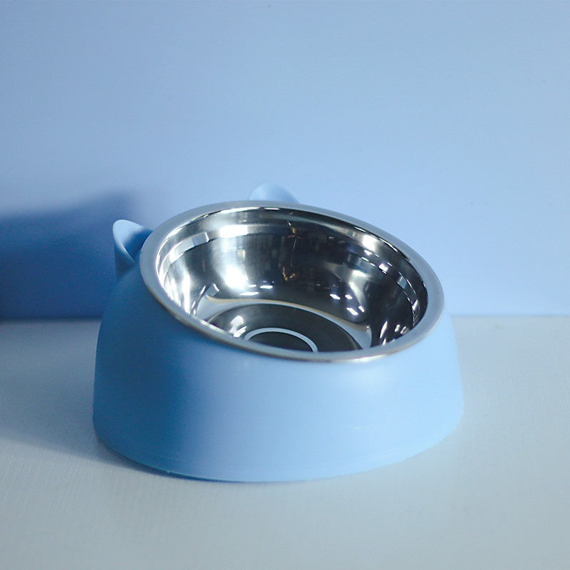 Stainless Steel Double Pet Food Bowl with Oblique Mouth for Cats and Dogs