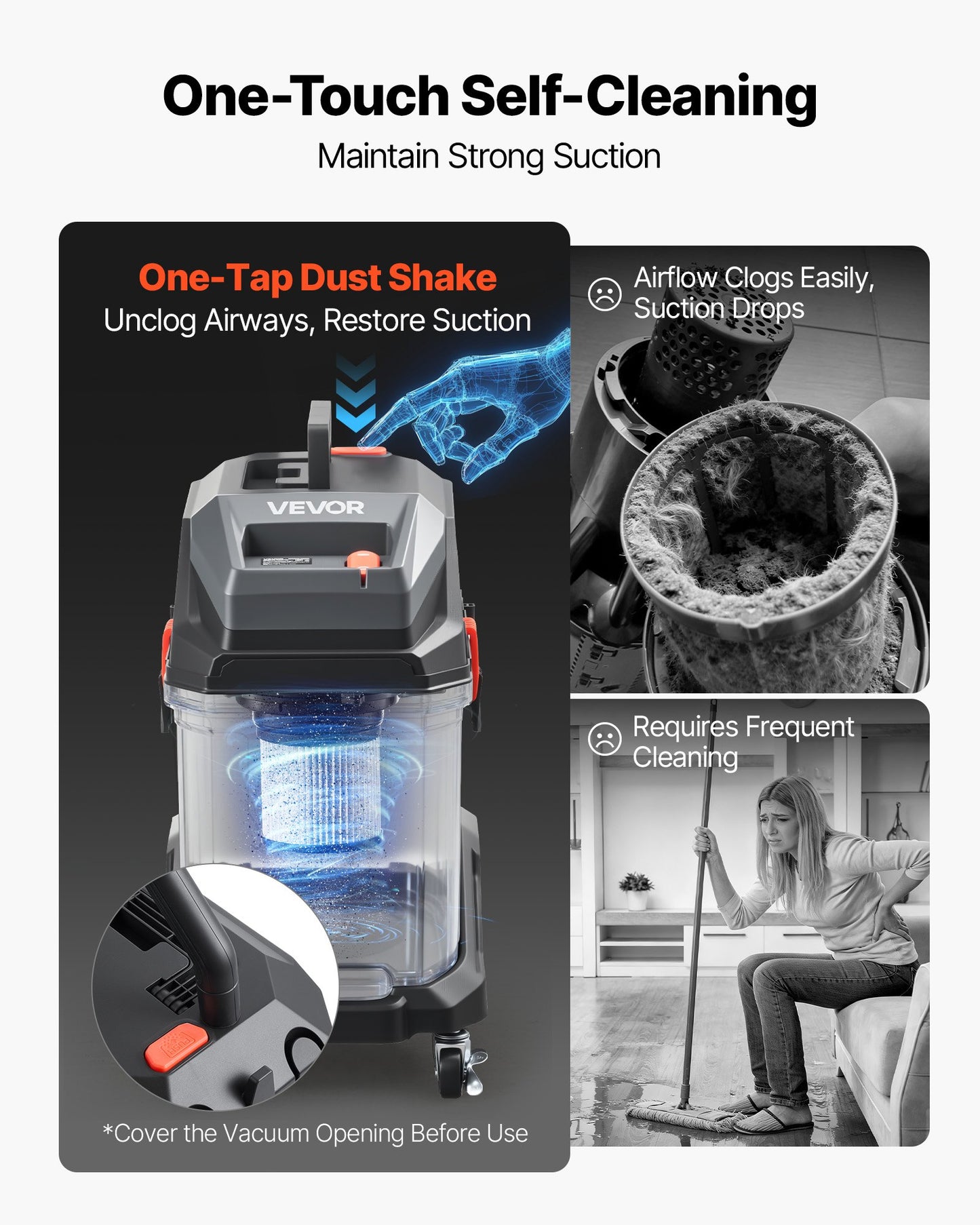 11 Gallon Commercial Wet Dry Shop Vacuum - 5.5 Peak HP Portable Industrial Cleaner