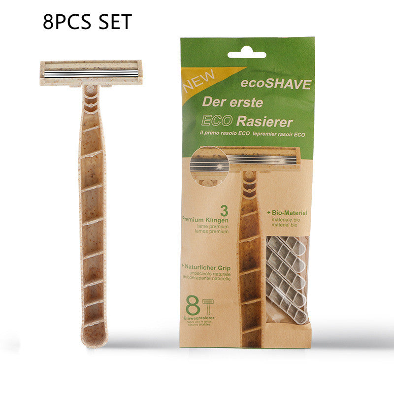 Disposable Manual Shaver 8-Pack - Eco-Friendly Wheat Straw