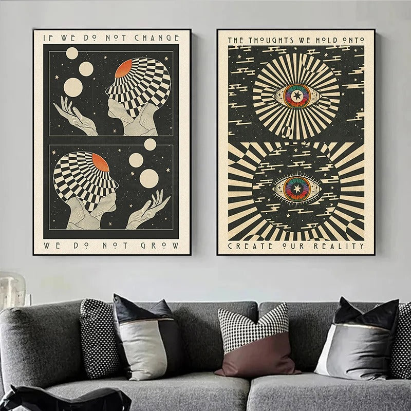 Psychedelic Bohemian Abstract Canvas Wall Art - Framed & Frameless Options