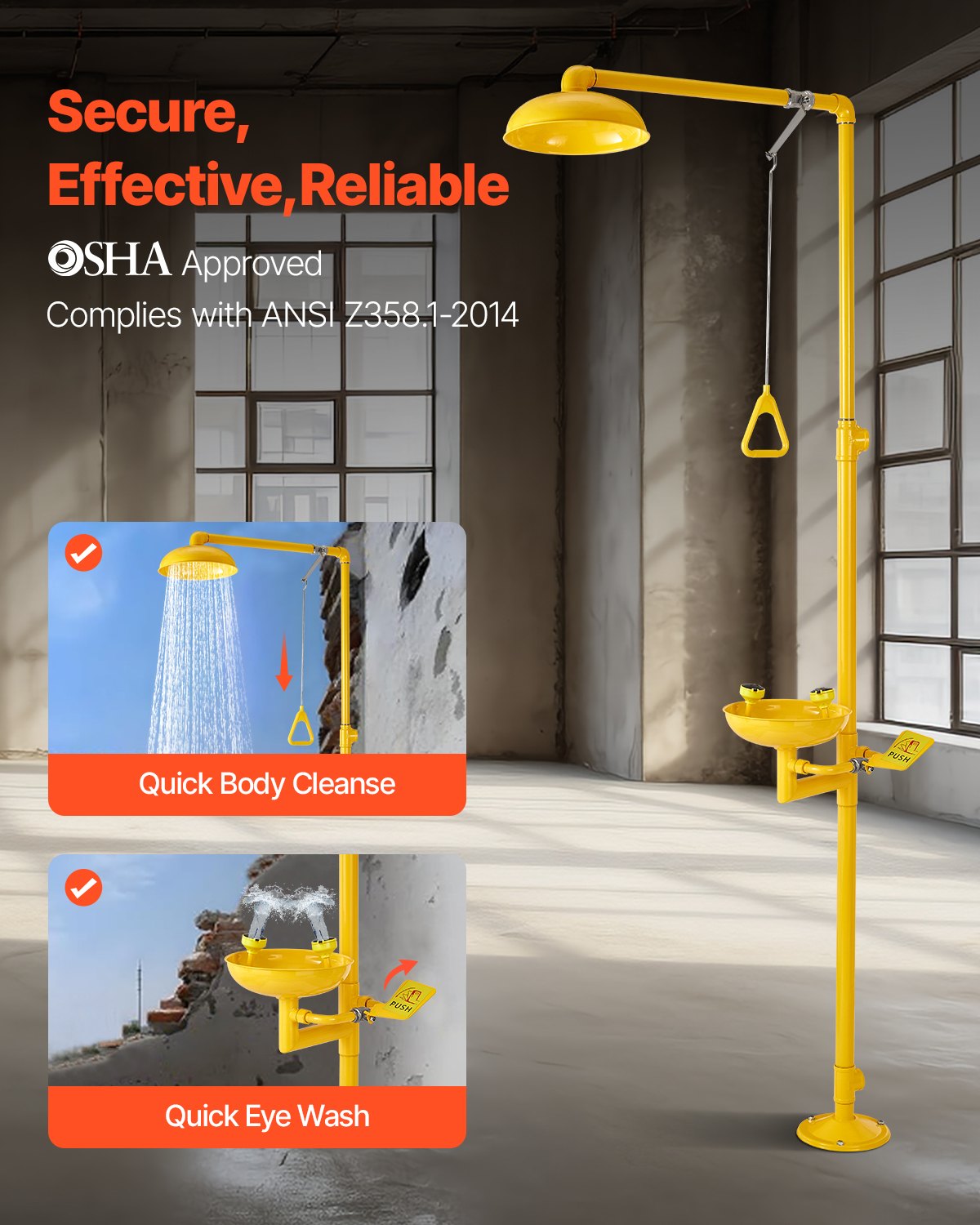 Emergency Eyewash Station - OSHA Certified Yellow Shower Unit