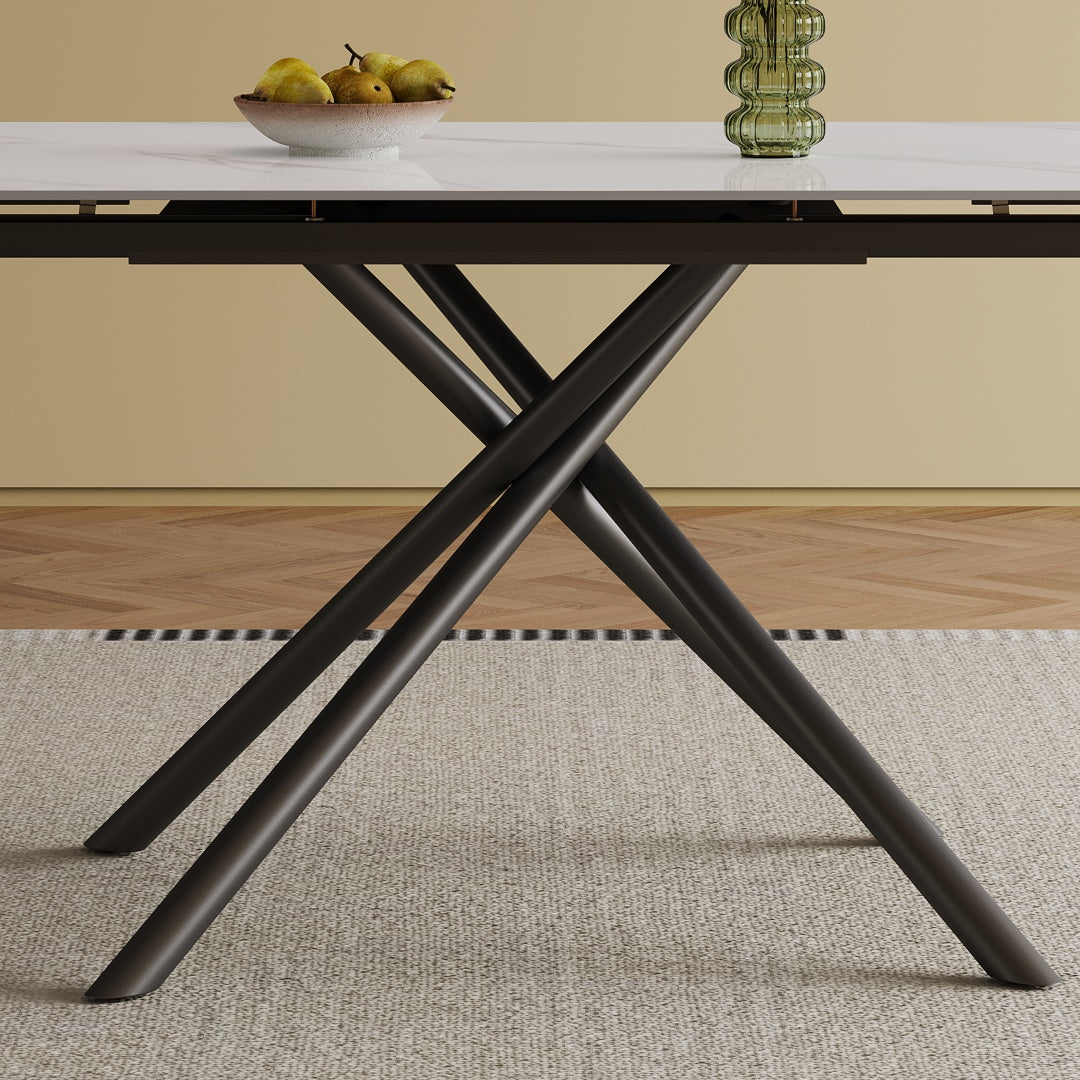 Retractable Dining Table - Modern Rectangular Sintered Stone, 71 Inch, White