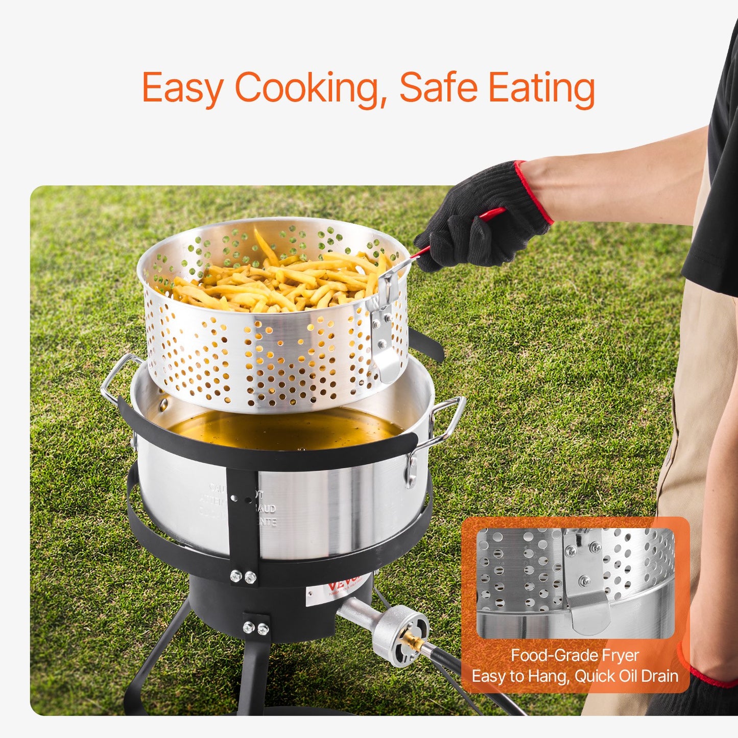 10 Qt Outdoor Propane Deep Fryer Kit with Basket - Silver