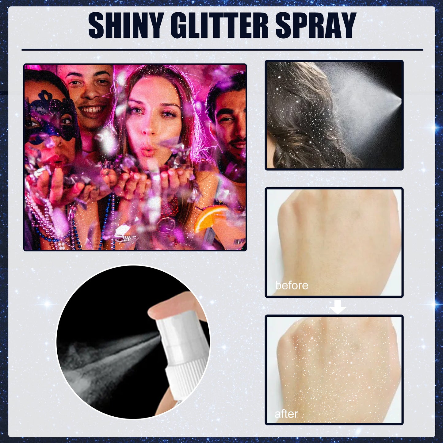 Glitter Spray for Body, Hair & Clothes - 60ML Shimmer Effect