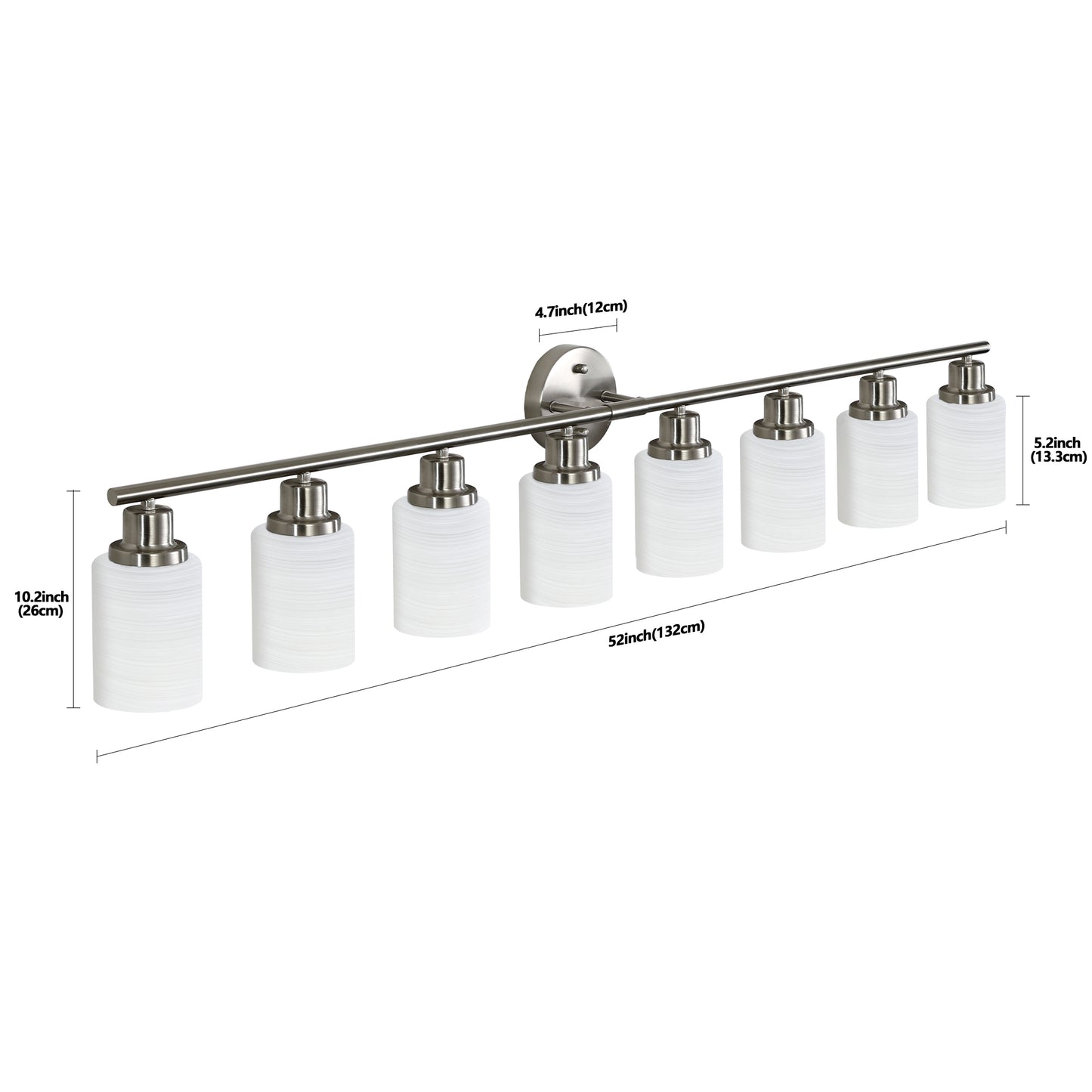 Modern 8-Light Vanity Wall Sconce - Brushed Nickel with Frosted Glass