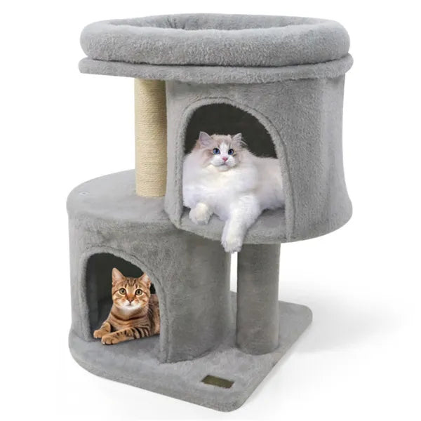 26-Inch Compact Cat Tree with 2 Condos & Sisal Posts, Small Space Cat Tower
