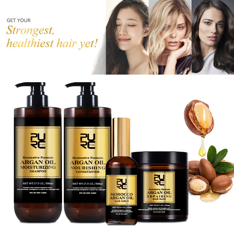 Moroccan Hair Care Set with Shampoo, Conditioner, Mask & Essential Oil
