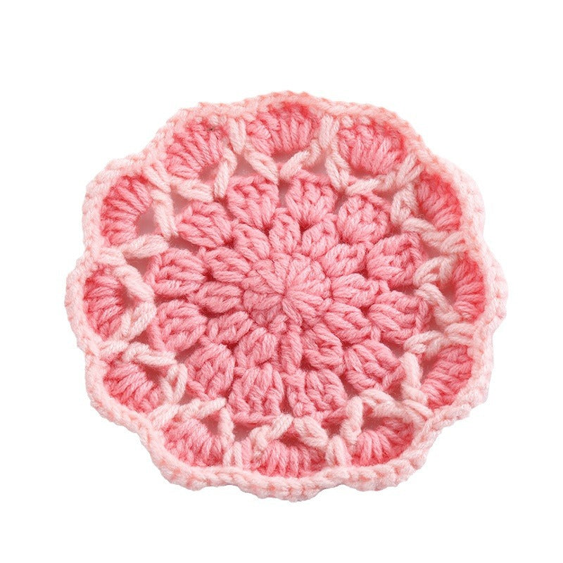 Cute Floral Knitted Coaster Set - Wool Woven Flower Home Decor
