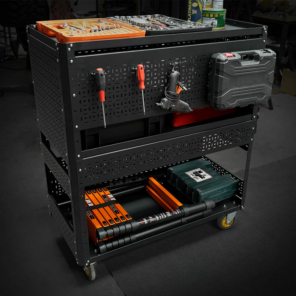 3-Tier Detachable Utility Cart with Steel Pegboard - Black