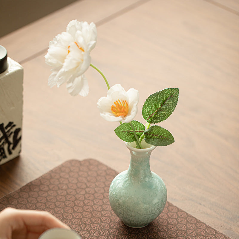 Small Aqua Blue Ceramic Flower Vase - Crystal Glaze Pei-Chan Style