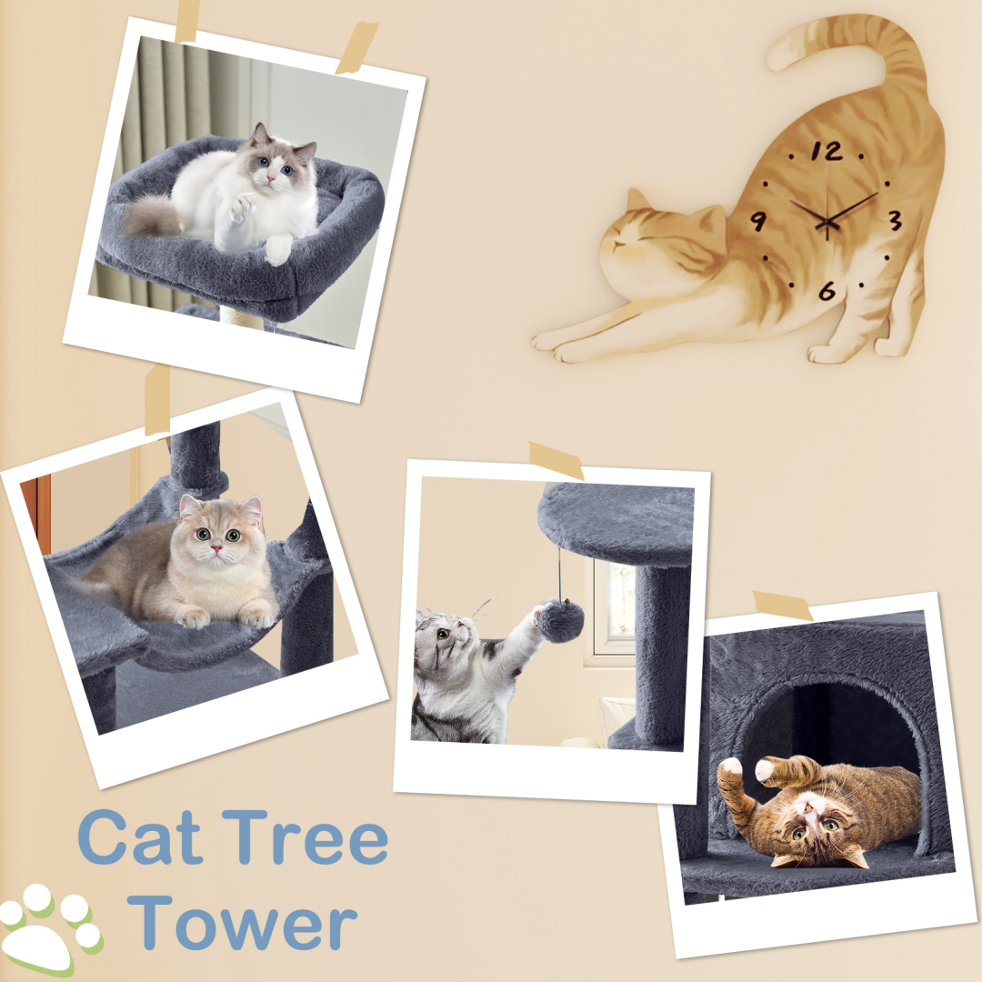 44-Inch Multi-Level Cat Tree Tower with Scratching Posts, Platforms & Hammock
