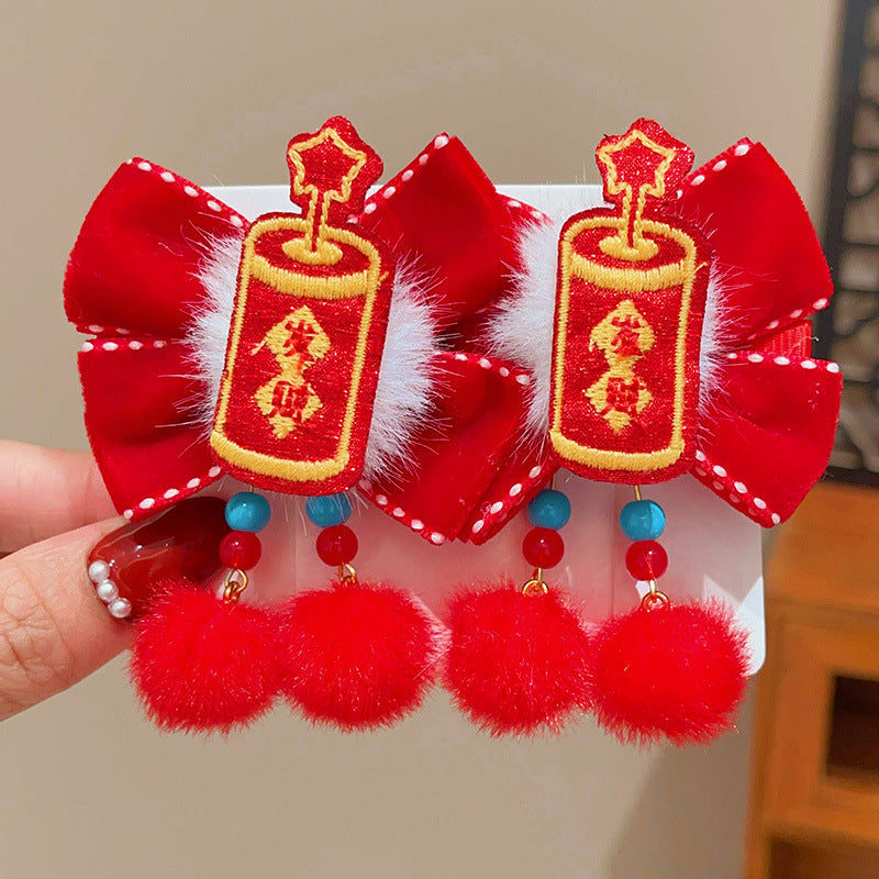 Chinese-Style Lion Dance Hair Clips for Kids - Handmade Pair