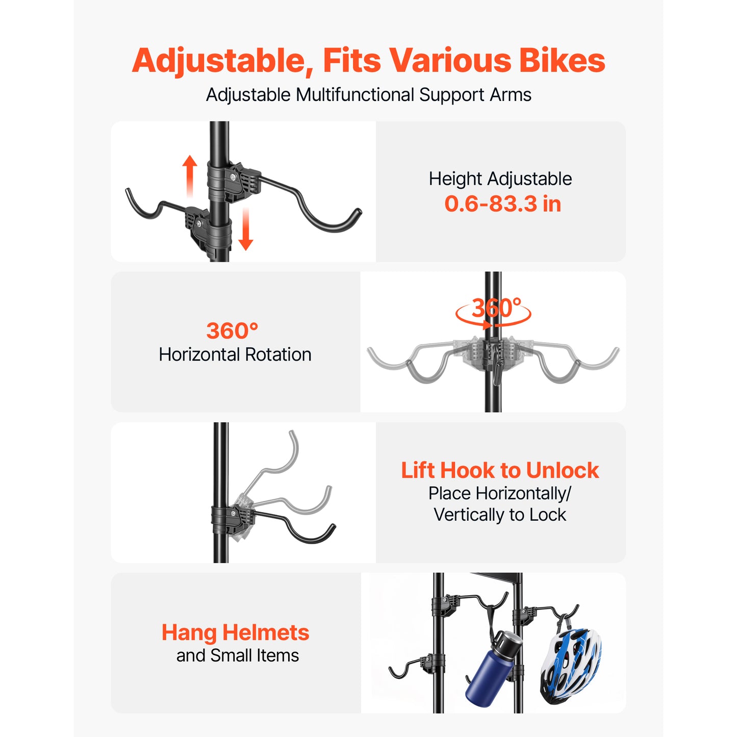 Heavy-Duty Bike Storage Rack for 4 Bikes - Freestanding Vertical Bicycle Stand with Adjustable Hooks, Steel Garage Floor Bike Rack