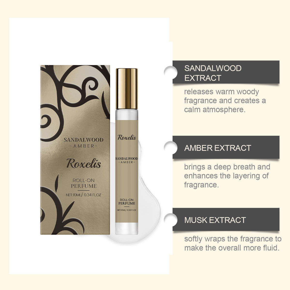 Sandalwood Amber Perfume Oil - Luxury 10ML Deep Lasting Fragrance