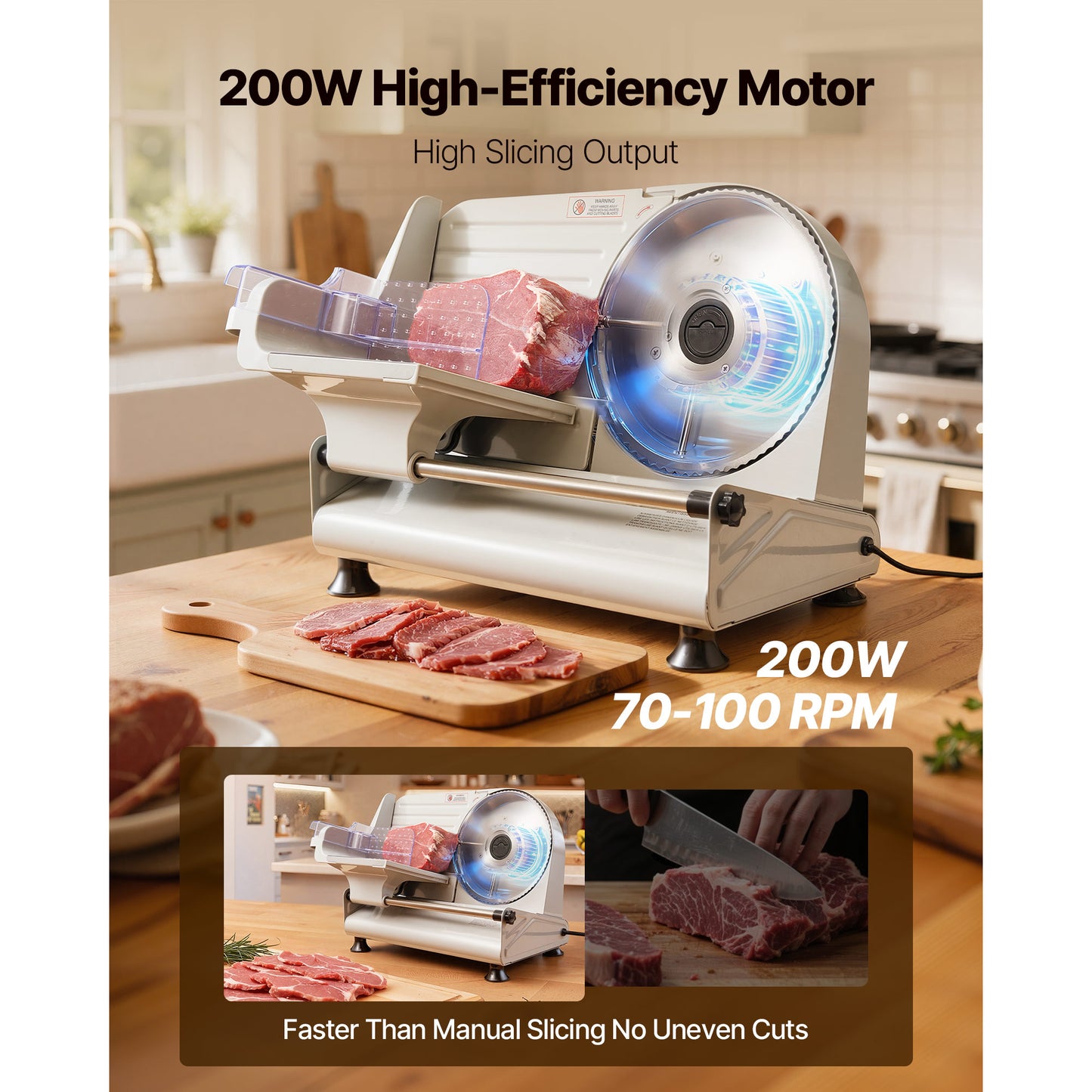 Electric Meat Slicer 8.6 Inch Food Deli Slicer with Adjustable Thickness, Dual Safety Lock, 200W