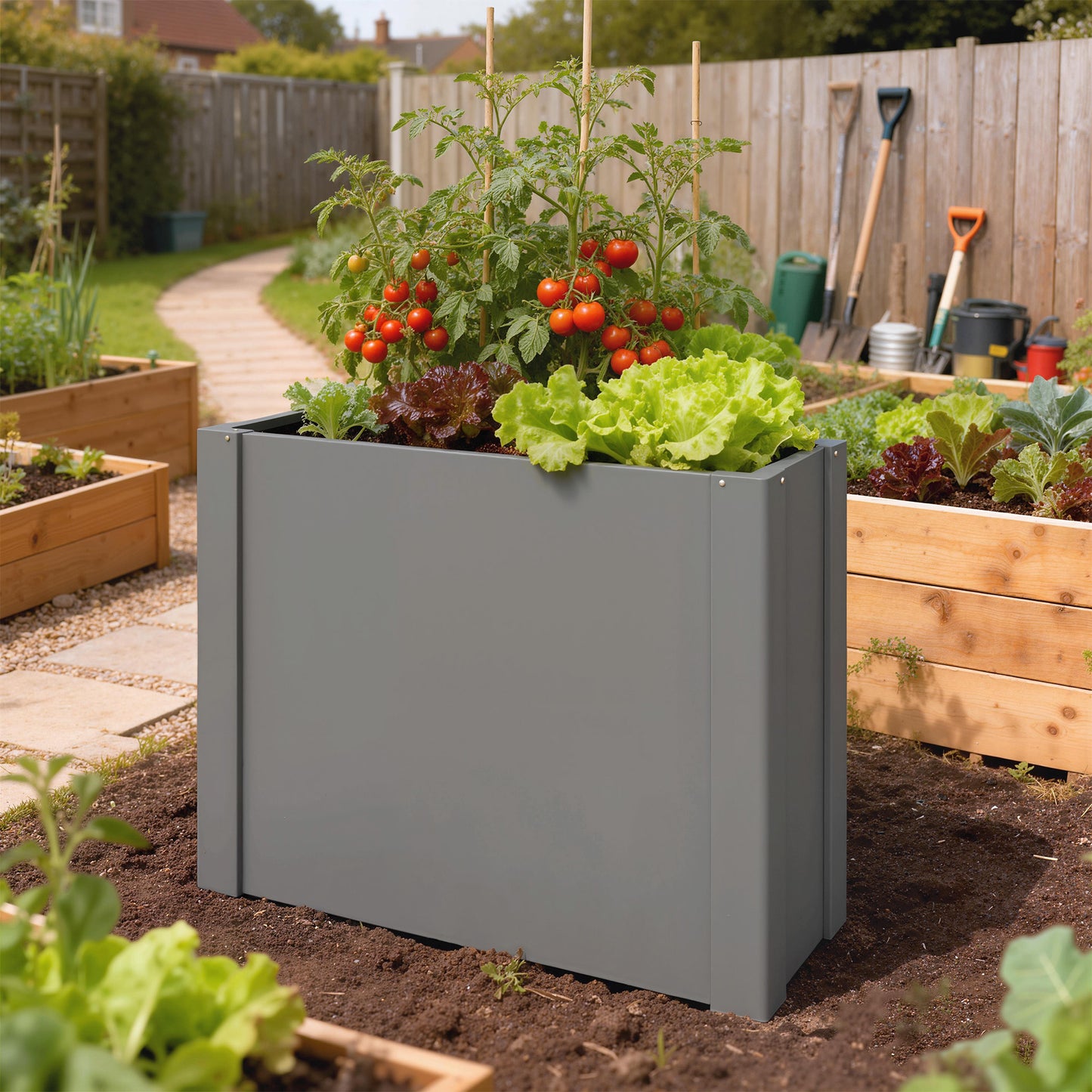 Galvanized Steel Raised Garden Bed Planter Box Outdoor with Gloves - 2.6 x 1 ft, Gray