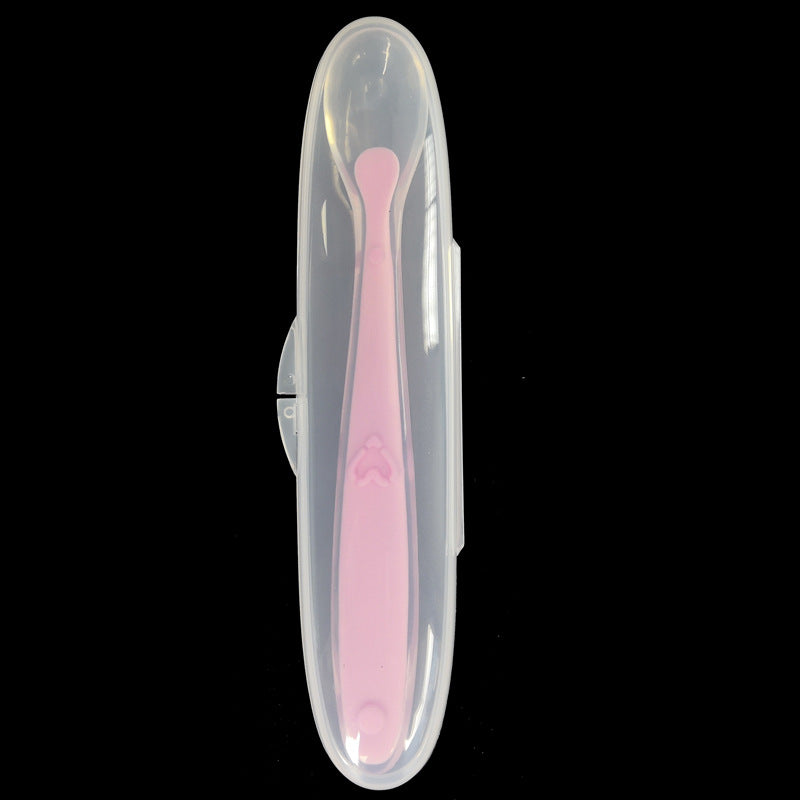 Baby Silicone Training Spoon with Storage Box - Soft Tip, Non-slip Handle