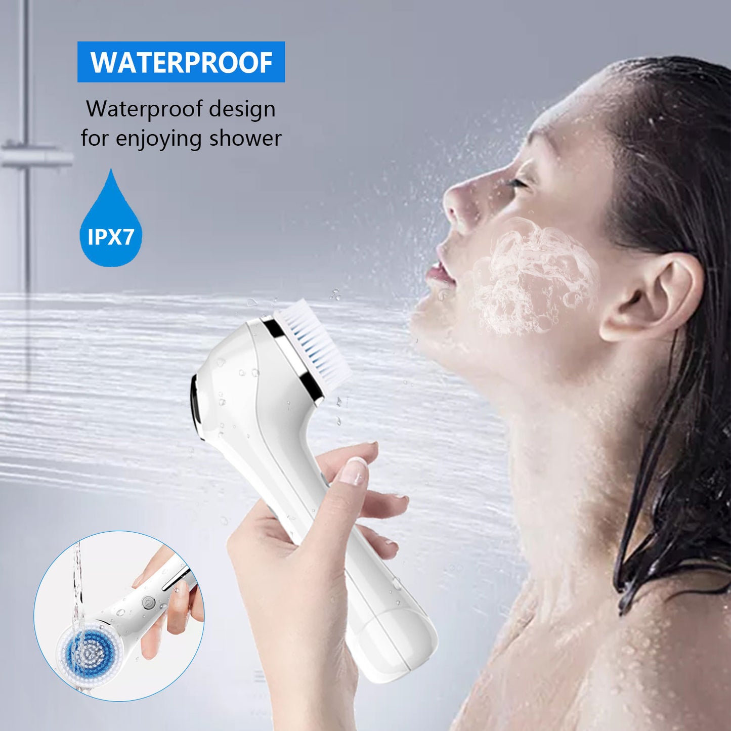 Electric Facial Cleansing Brush - Waterproof Exfoliator with 4 Brush Heads
