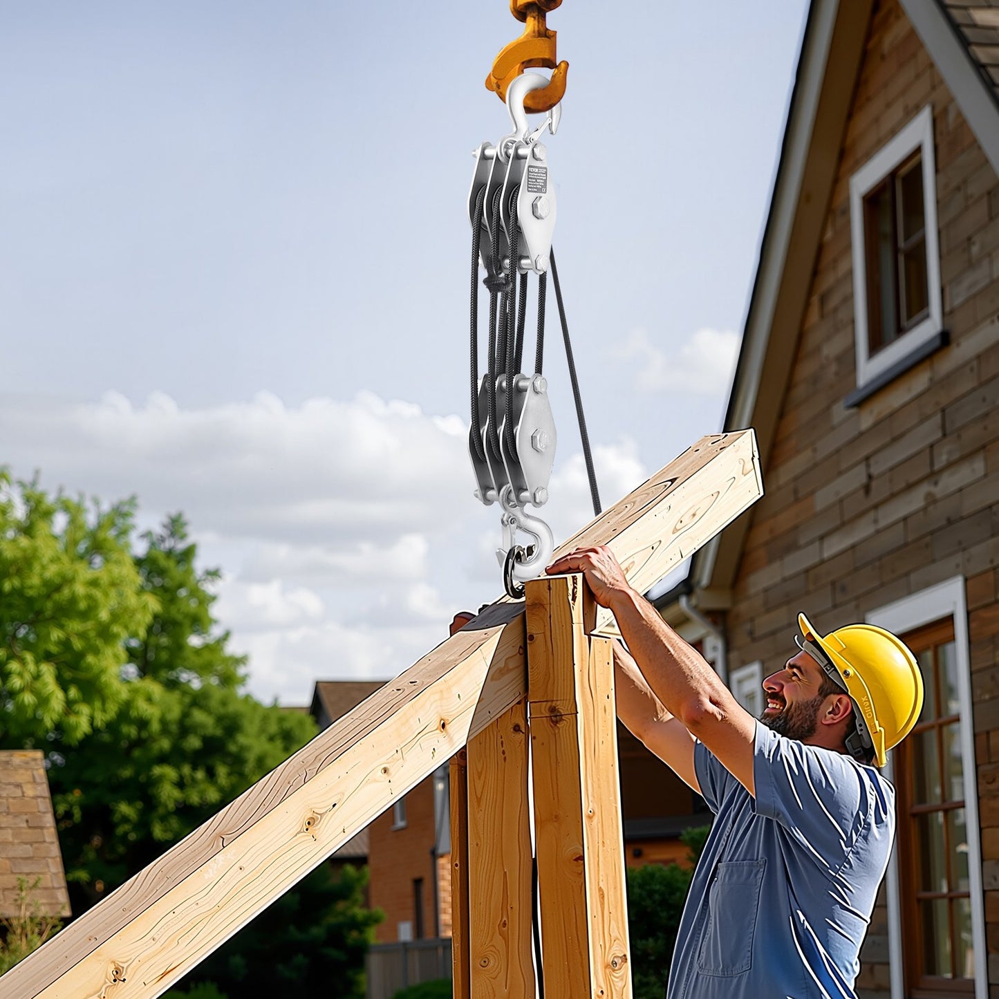 4400 lbs Heavy Duty Rope Hoist Pulley System with 100 ft Rope - 5:1 Lifting Ratio