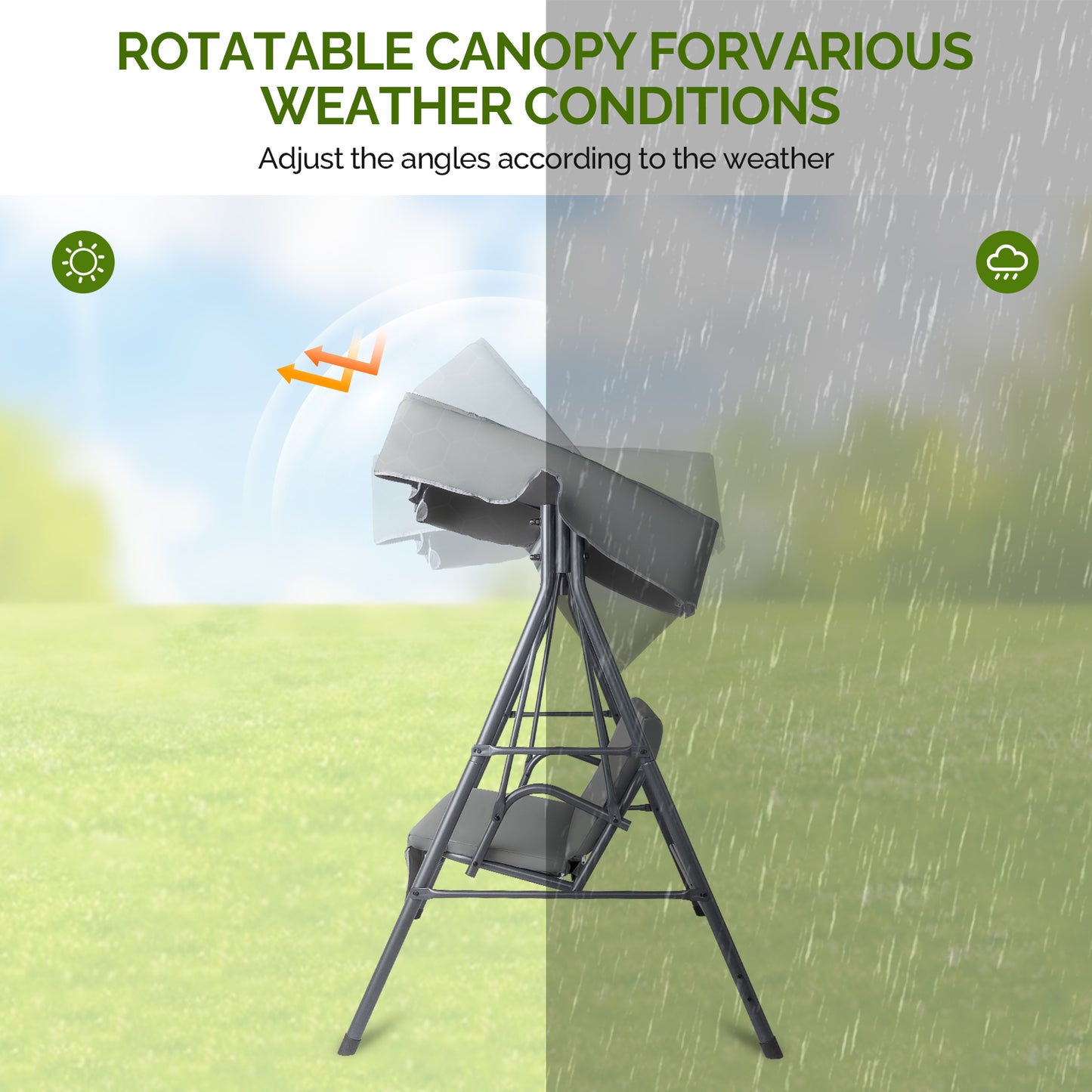 3-Person Garden Swing Set with Adjustable Canopy & Cushions