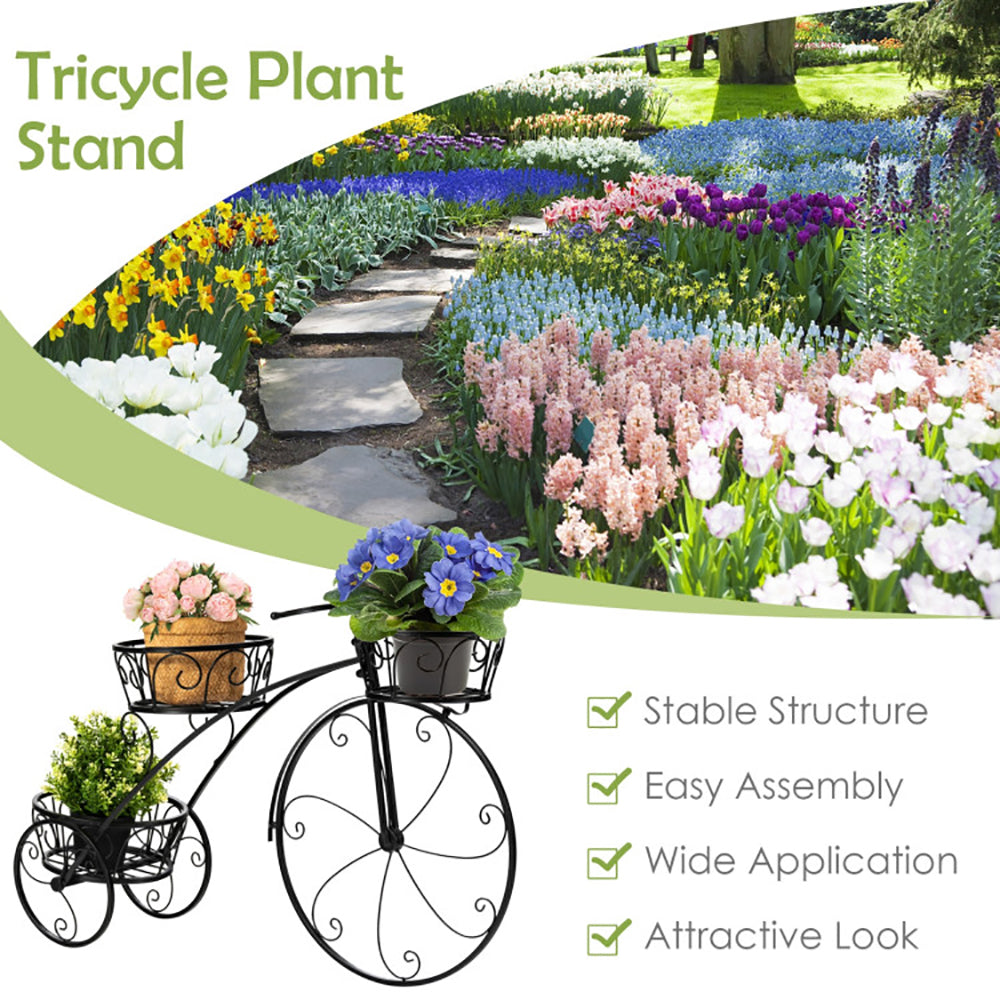 3-Tier Metal Tricycle Plant Stand with 3 Shelves for Indoor & Outdoor Garden