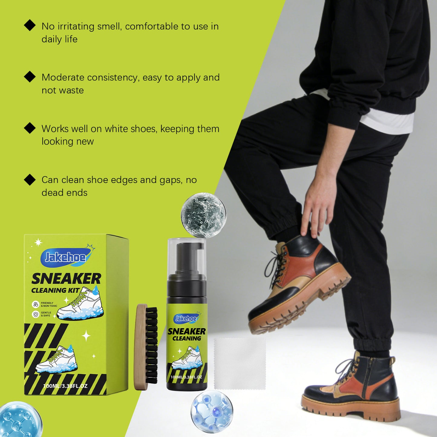 Sneaker Cleaning Kit 100ml with Brush & Towel - Gentle Formula for Daily Use