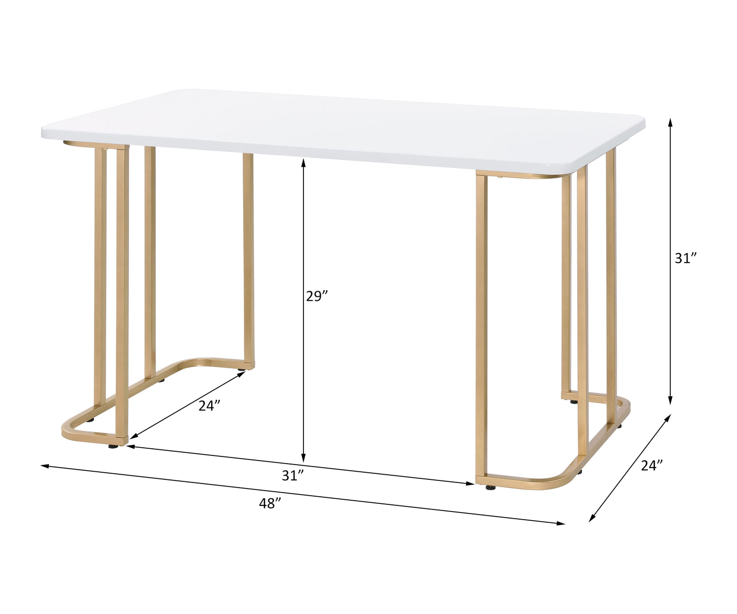 Estie White & Gold Finish Writing Desk - Rectangular Design