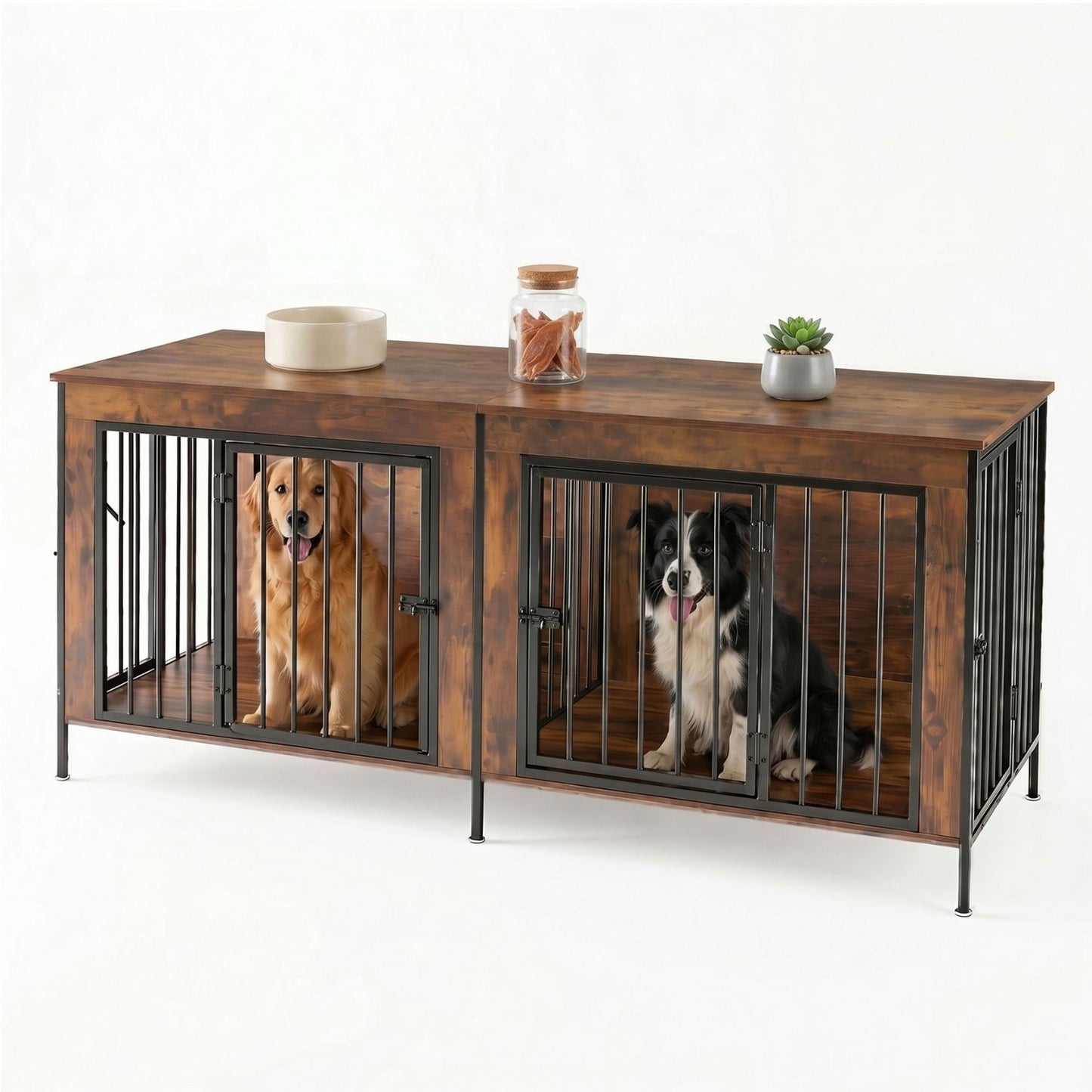 Double Dog Crate Furniture with Divider - Extra Large Pet Kennel