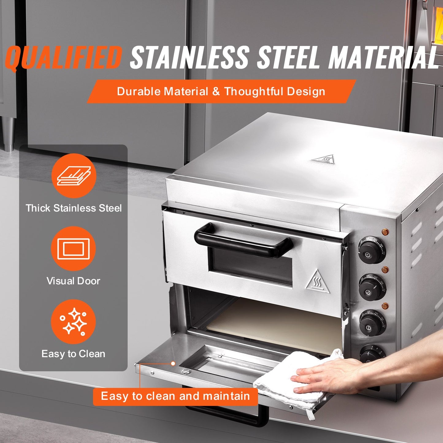 Electric Countertop Pizza Oven 14 Inch Stainless Steel Kitchen Appliance