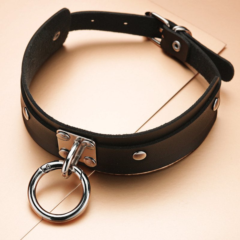 Leather Silver Punk Style Necklace for Adults