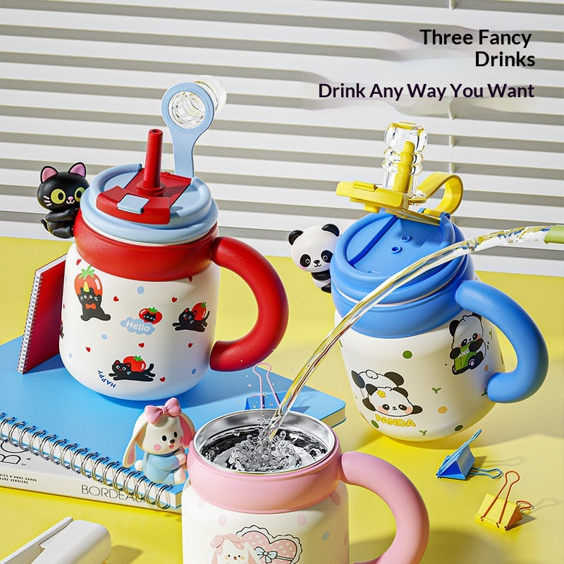 Large Capacity Ceramic & Stainless Steel Insulated Mug with Doll Design
