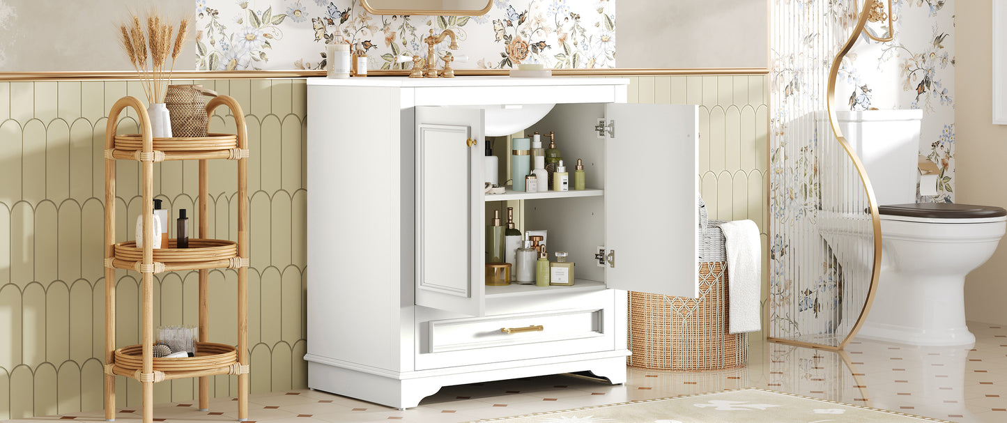 30" Bathroom Vanity with Ceramic Sink & Soft Close Doors - White