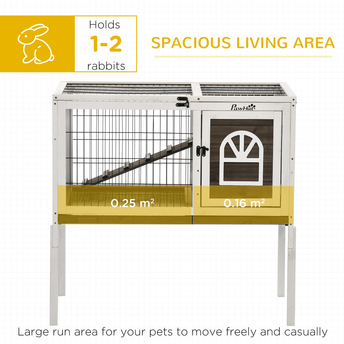 Wood Rabbit Hutch with Run - Elevated Pet Cage in Coffee Finish