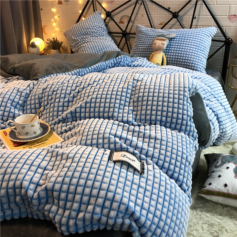 Dark Gray Velvet Bedding Set with Quilt Cover and Pillowcases - Four Piece