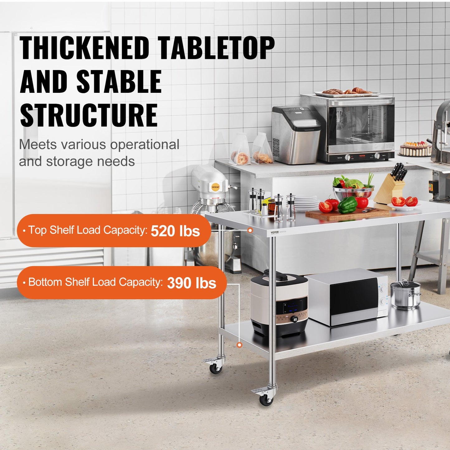 Heavy Duty Stainless Steel Work Table - 30x60 Inch with Wheels