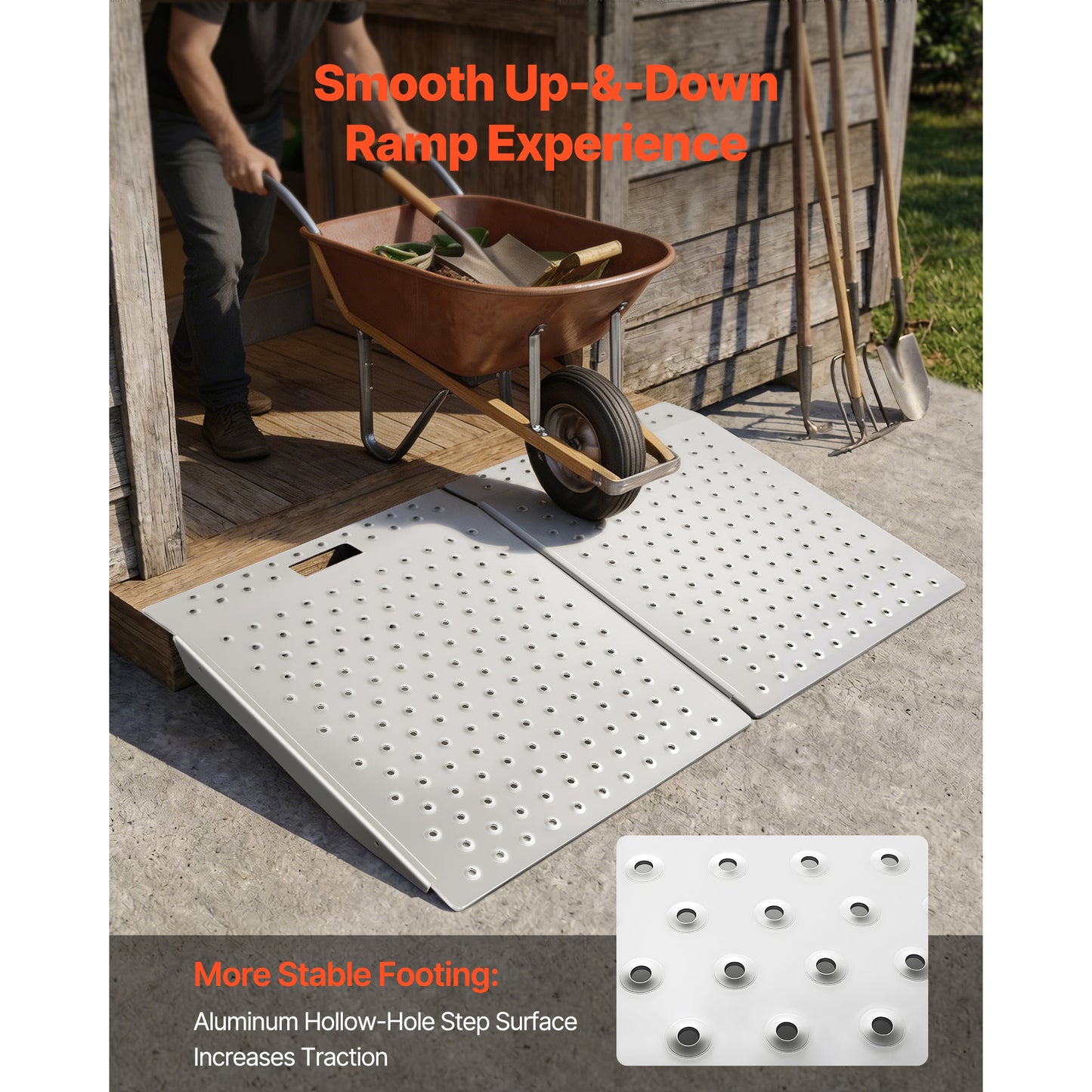 Aluminum Wheelchair Door Ramp 29.5x24.3 Inches Non-Slip Threshold Platform 750 Lb Capacity