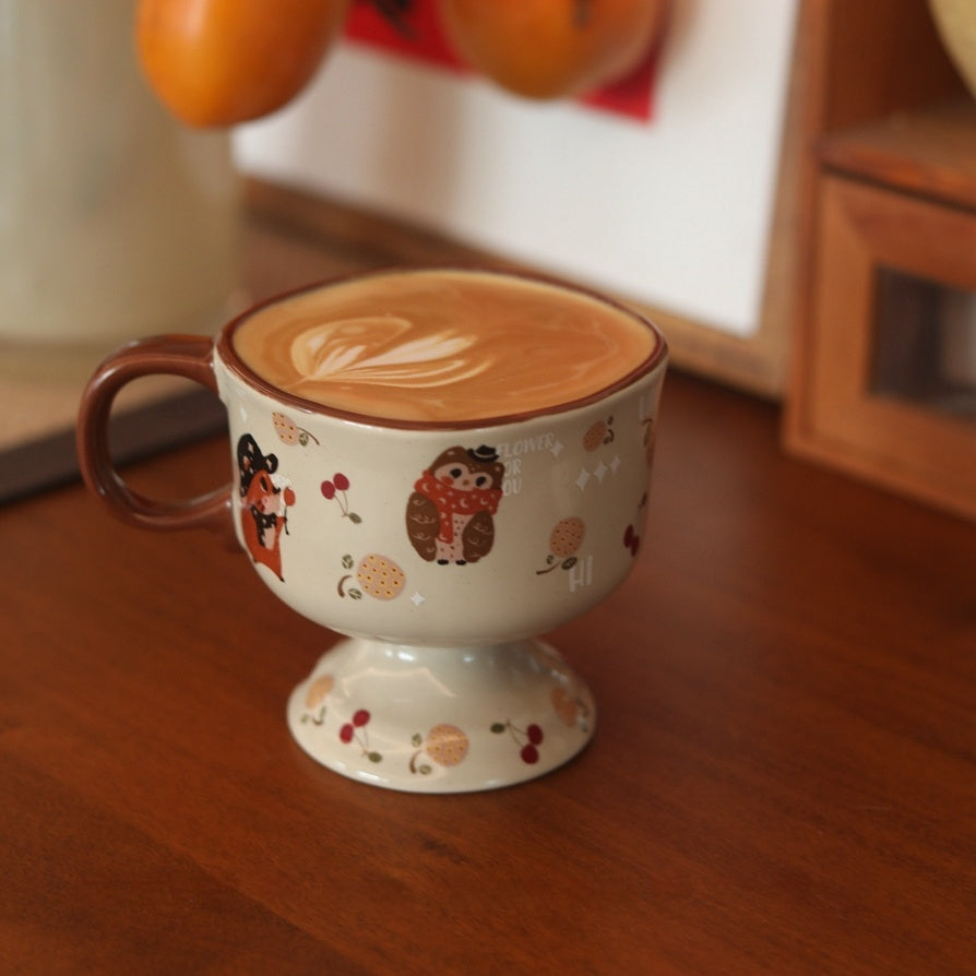 Antique Caramel Cat Ceramic Goblet - Cartoon Anime Design, 250ML