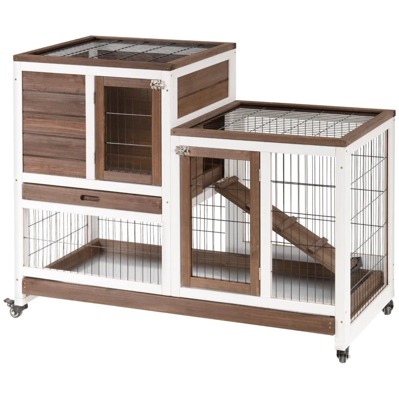 Wooden Rabbit Hutch with Enclosed Run and Wheels - Indoor/Outdoor Small Animal Cage