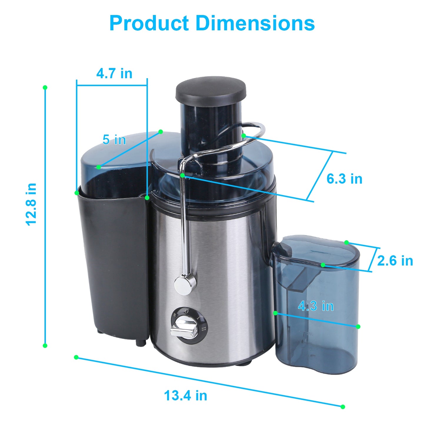 Electric Juicer with 2 Speeds & 2.6in Wide Feed Chute