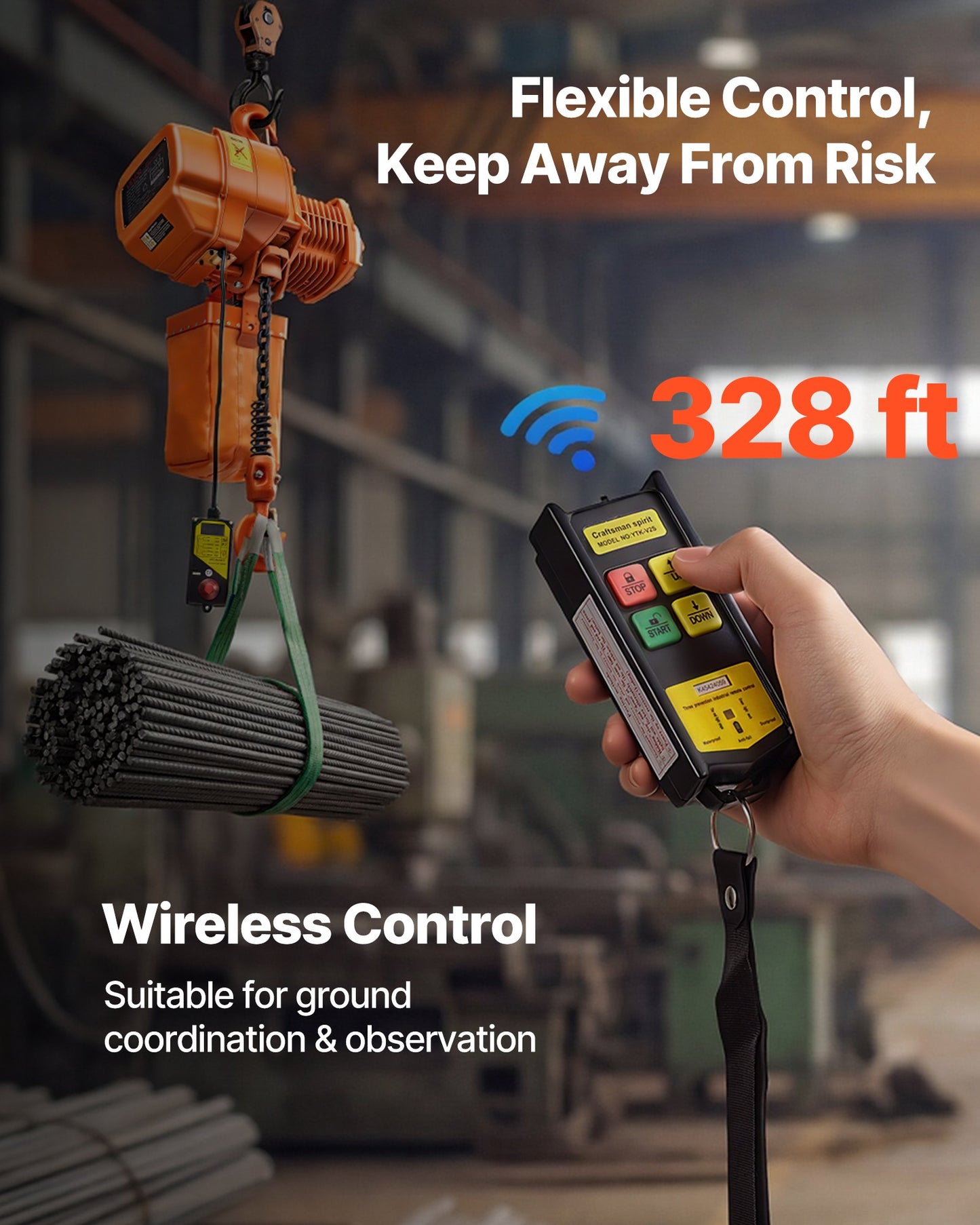 4400 Lb Electric Chain Hoist with Wireless Remote Control, 20 Ft Lift, Three-Phase Industrial Overhead Crane