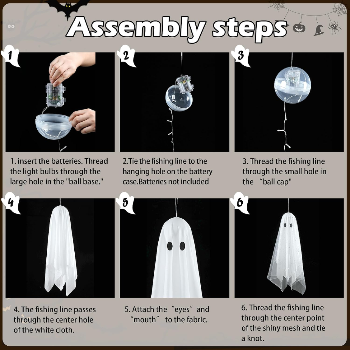 3-Piece Hanging Ghost Decoration Set with Remote-Controlled Lights