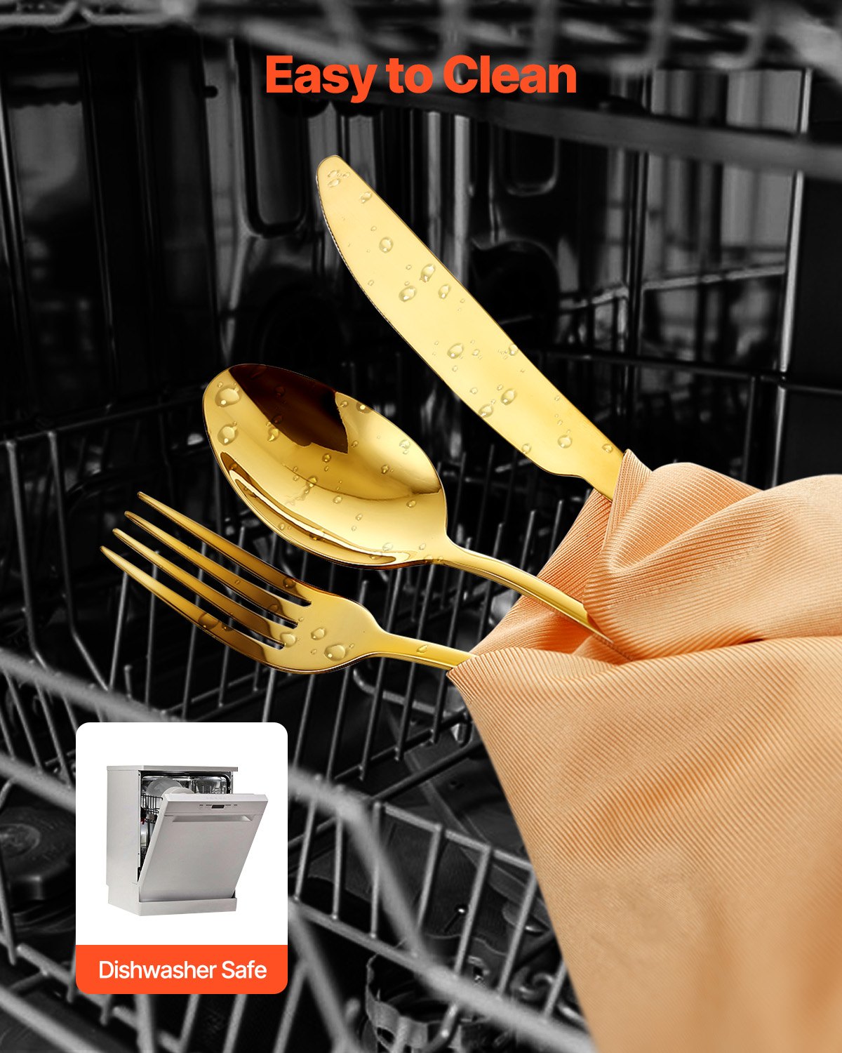 60-Piece Stainless Steel Flatware Set for 12 - Golden