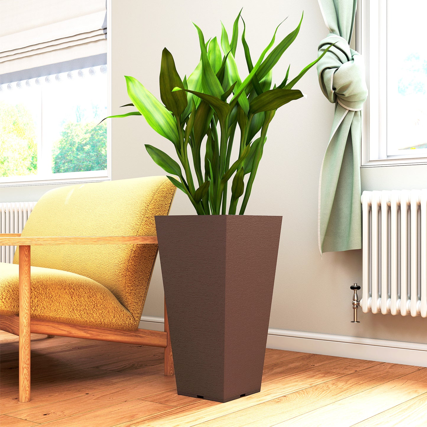 Tall Outdoor Plant Pots Set of 2 - Brown Plastic Flower Planters for Garden & Patio
