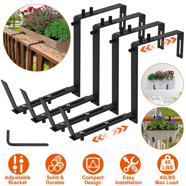 Heavy-Duty Adjustable Iron Planter Bracket for Indoor & Outdoor Use - Extendable & Two-Level Hooks