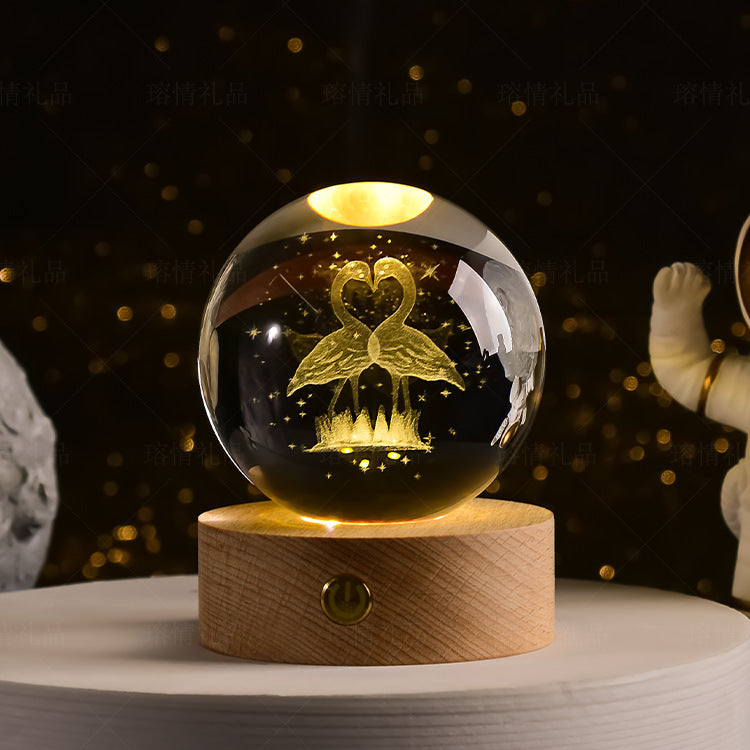 Starry Sky Crystal Ball Night Light Solar System Ornament 8cm Warm Light