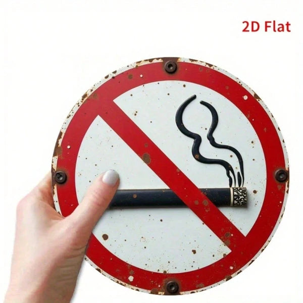 Round Iron No Smoking Sign - 8x8 Inch Metal Wall Art Decor